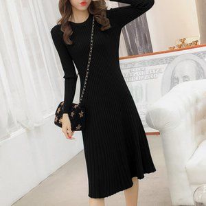 Long sleeve Black Italian Style Knitted Dress